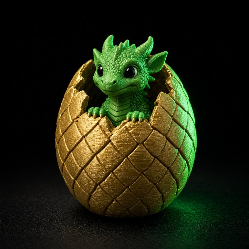 Dragon egg with a baby dragon peeking out