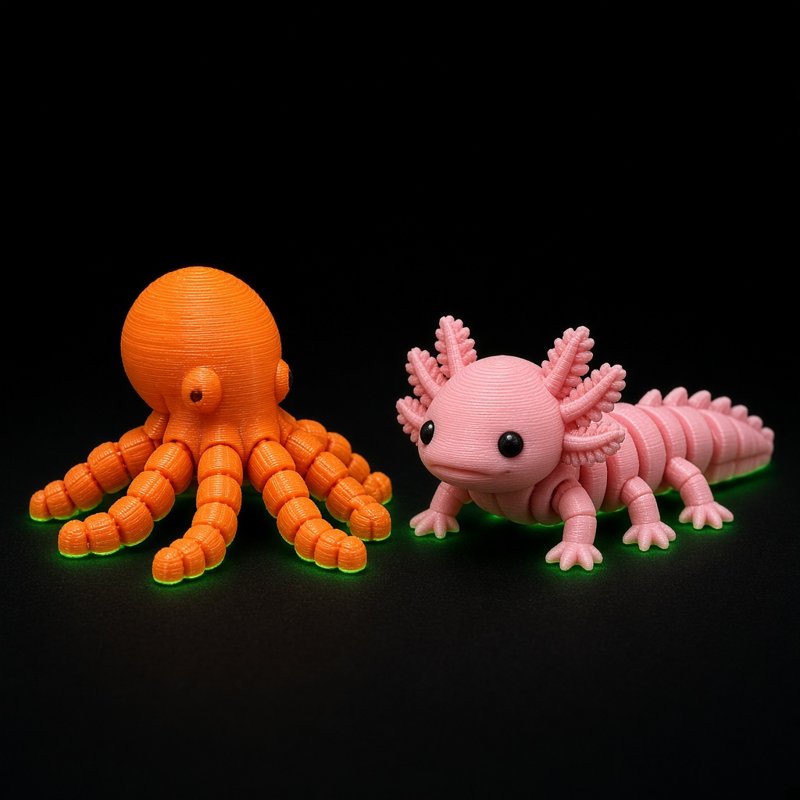 Mini flexi octopus and axolotl